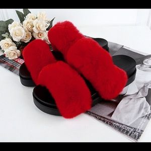 Red 2 Strap Mink Slides